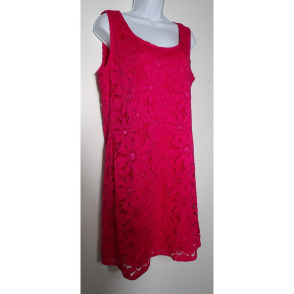 Tiana B Dress Large Pink Sundress Eyelet Bright Lined Crochet Boho Coquette NWT - Picture 4 of 14